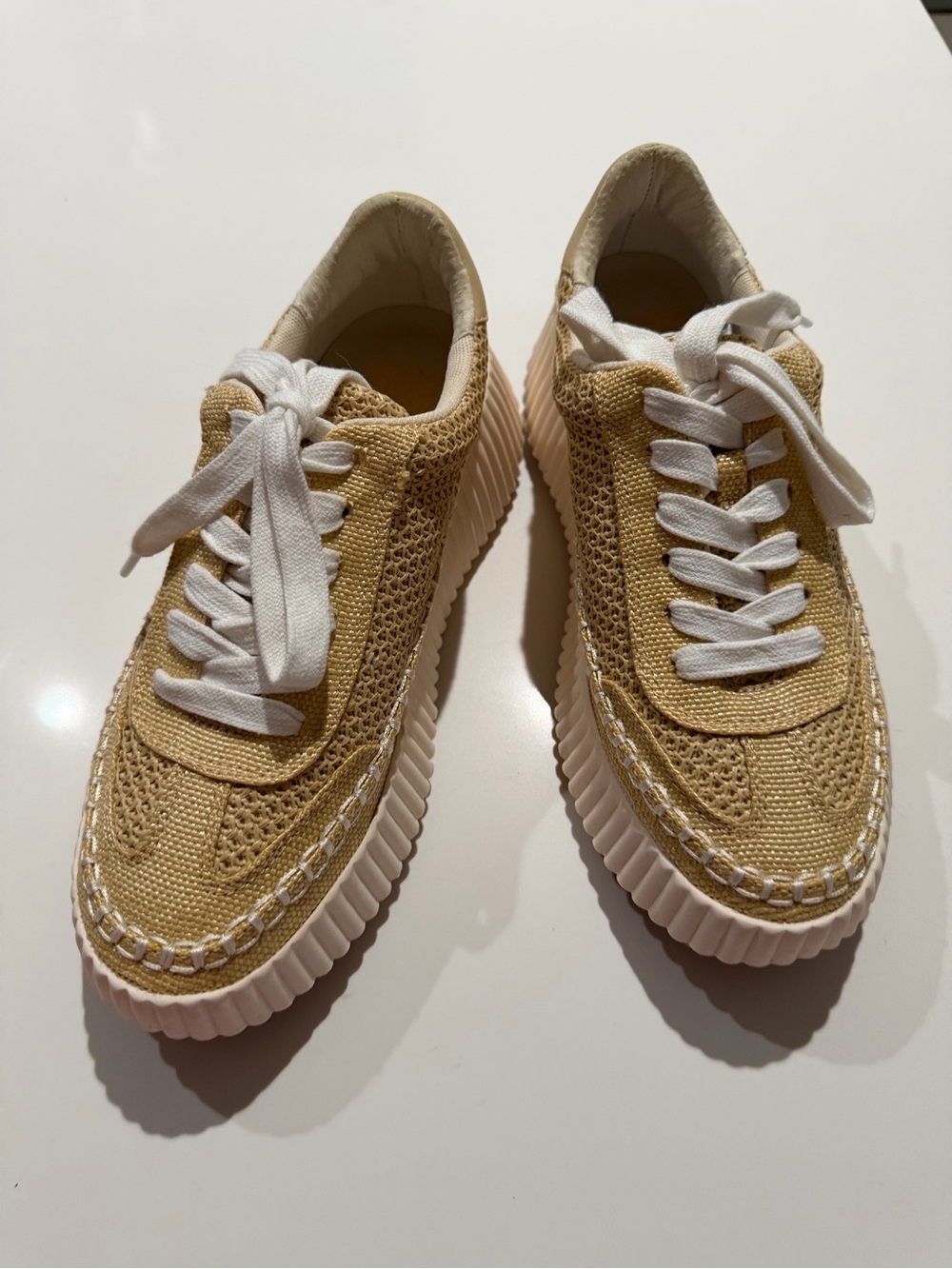 Dolce Vita Tan Woven Platform Sneakers with White Laces
